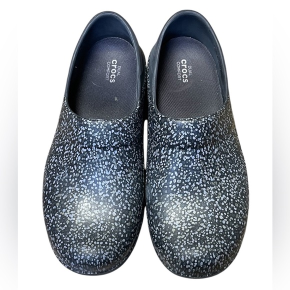 Crocs At Work Neria Pro II Clog Shoes Womens 9 Black Gray Speckle Slip on - Picture 2 of 9